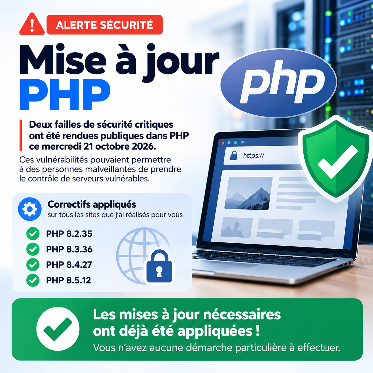 Failles de sécurité PHP : les sites de nos clients ont déjà été mis à jour