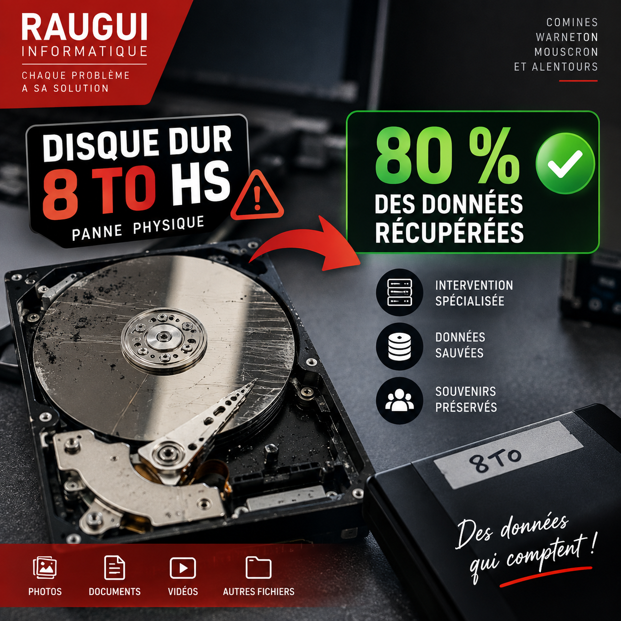 Récupération des données d’un disque dur de 8 To physiquement HS