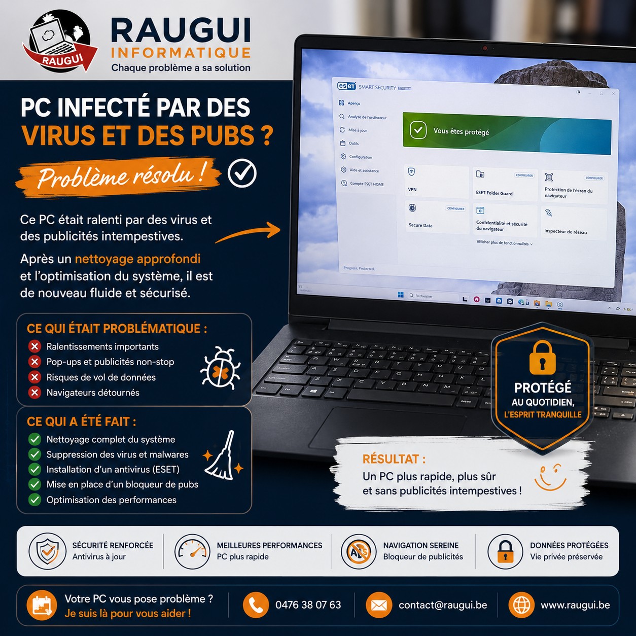 Réparation – PC infecté par des virus et des publicités intempestives par Raugui Informatique